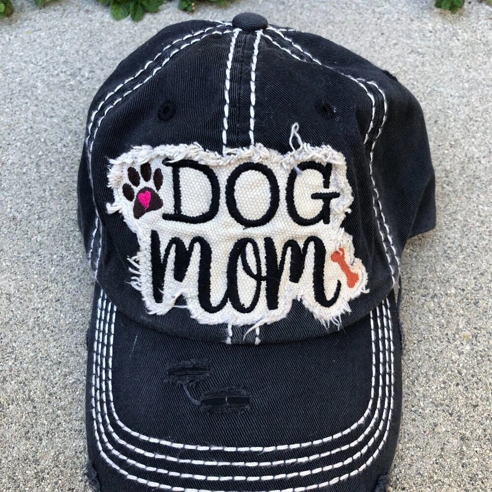 DOG MOM Baseball Hat Women's Black Canvas Patch Adjustable Cap​